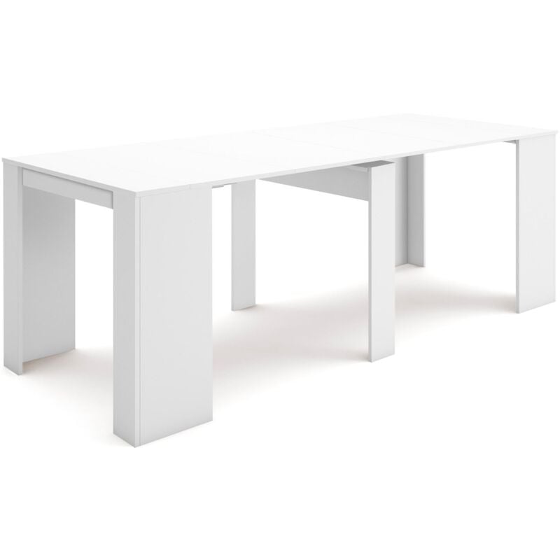 Table console extensible avec rallonges, jusqu'a 237 cm, <strong>couleur</strong> <strong>blanc</strong> mat. - <strong>blanc</strong>