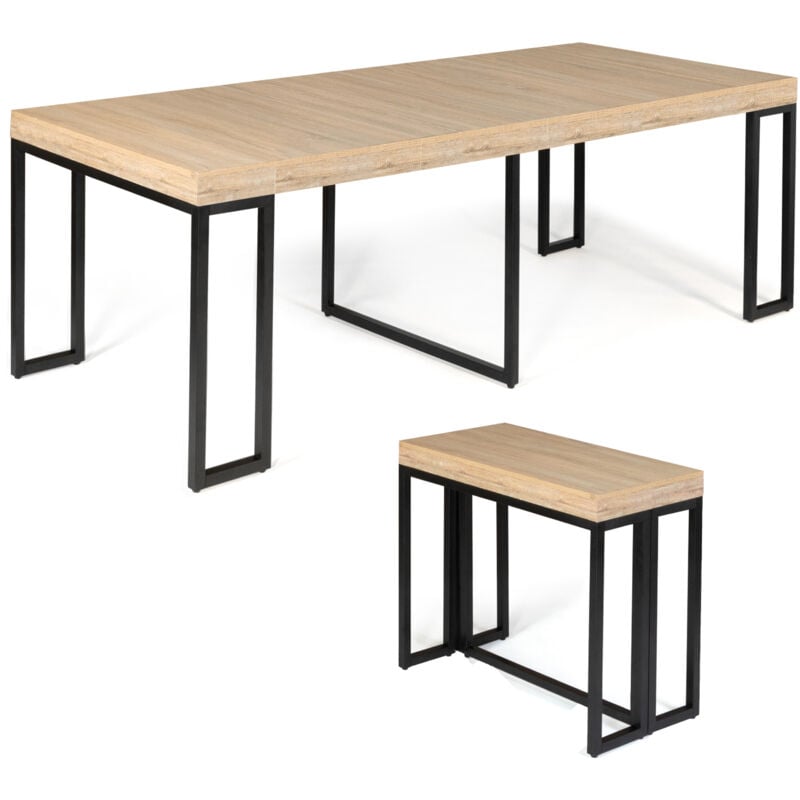 Facility's - Table Console Extensible Bois et Métal - Table Multifonction 2 à 10 Personnes - Design Moderne et Robuste - Idéal pour Salle à Manger,