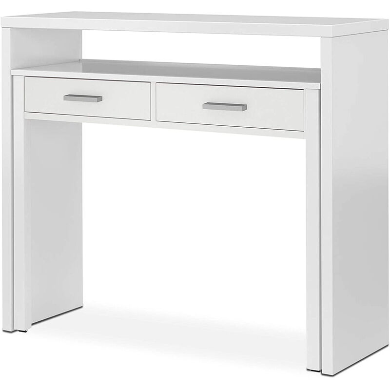 Pegane - Table console extensible convertible en bureau coloris blanc Artik - longueur 98,5 x Hauteur 87,5 x Profondeur 36 - 70 cm