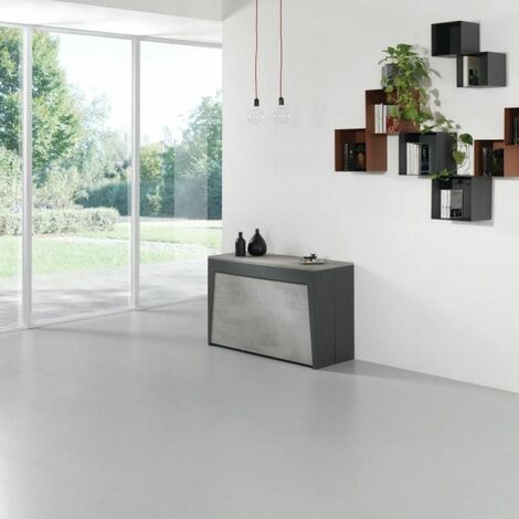 Table console extensible Design COLISEO XL avec rallonges/chaises intégrées Gris béton/Structure Gris ardoise 120cm - gris