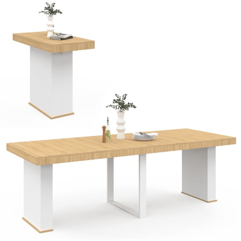 Idmarket - Table console extensible eden 10 personnes 235 cm bois et blanc