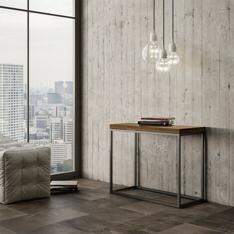 Table console extensible en bois moderne salon salle à manger 90x45-90cm Nordica Libra Oak