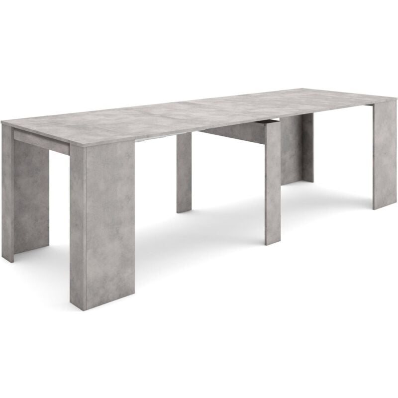 Table console extensible, Console meuble, 260, Pour 12 personnes, Table à Manger, Style moderne, Gris Ciment - Skraut Home