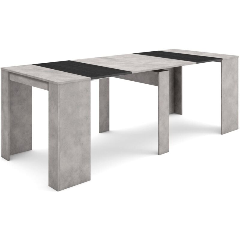 Table console extensible, Console meuble, 220, Pour 10 personnes, Table à Manger, Style moderne, Gris Ciment - Skraut Home