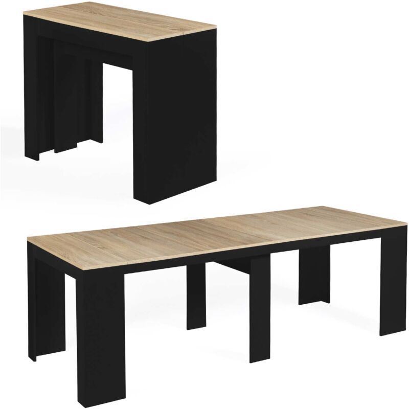 Idmarket - Table console extensible orlando 10 personnes 235 cm bois noir et façon hêtre