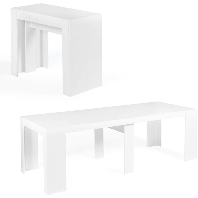 Idmarket - Table console extensible orlando 10 personnes 235 cm bois blanc