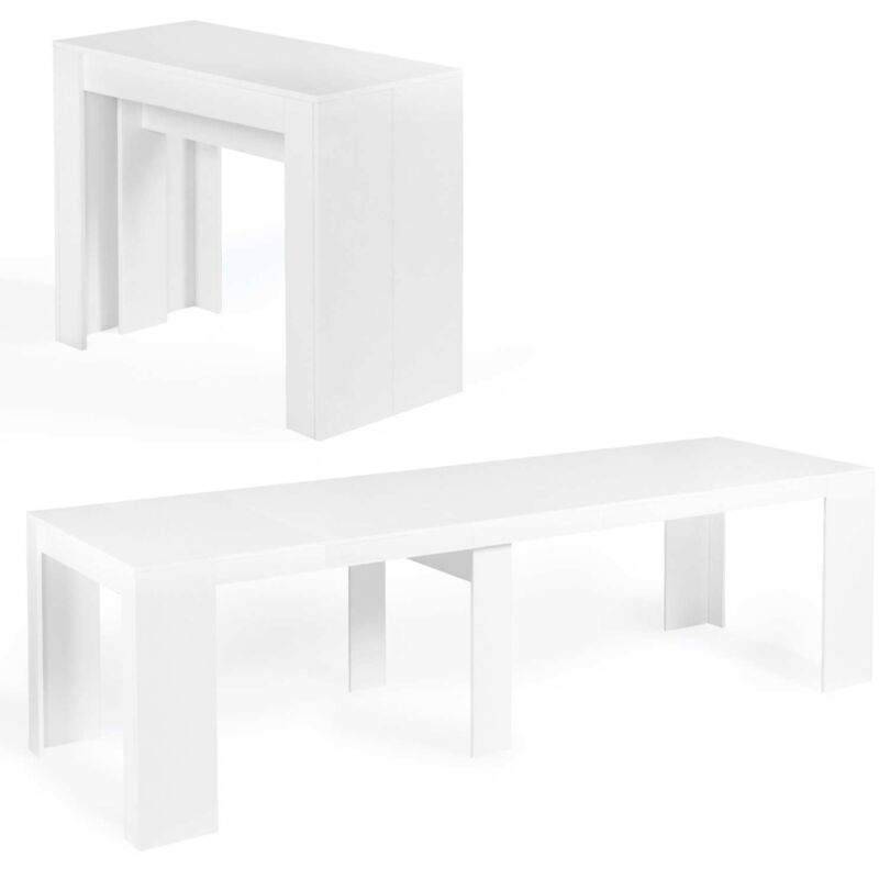 Idmarket - Table console extensible orlando 14 personnes 300 cm bois blanc