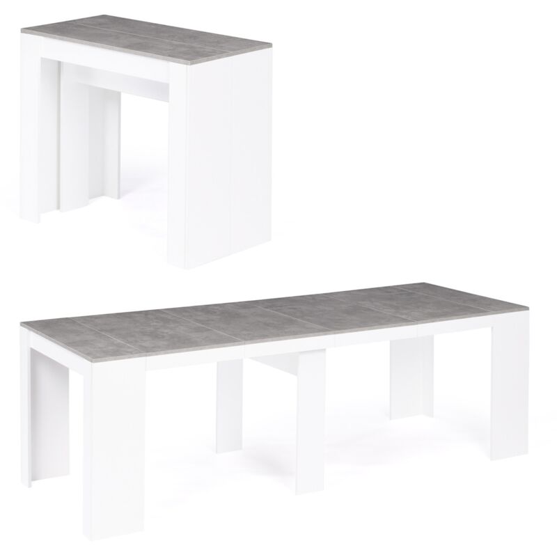 Idmarket - Table console extensible orlando 10 personnes 235 cm bois blanc et effet béton
