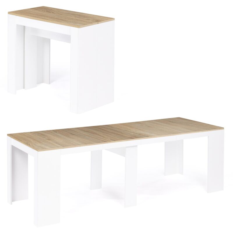 Idmarket - Table console extensible orlando 10 personnes 235 cm bois blanc et façon hêtre