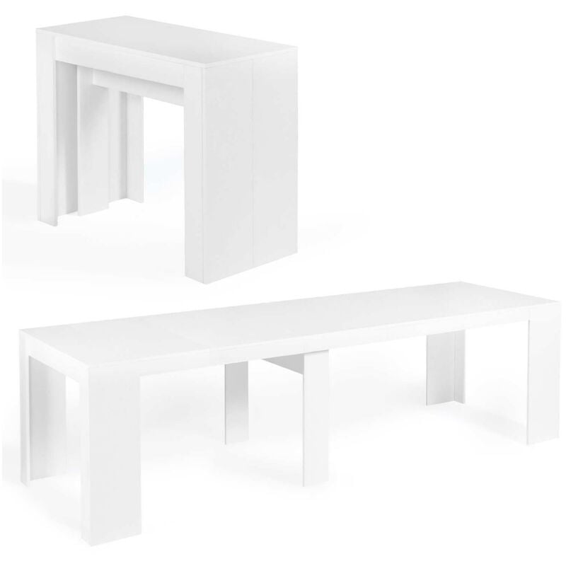 Table console extensible orlando 14 personnes 300 cm bois blanc