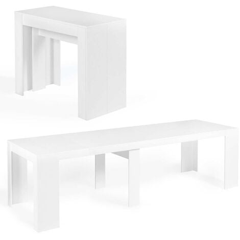 Table console extensible ORLANDO 14 personnes 300 cm bois blanc - Blanc