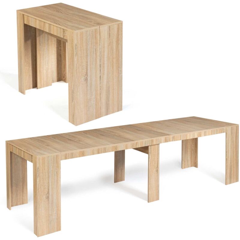 Idmarket - Table console extensible orlando 14 personnes 300 cm bois façon hêtre
