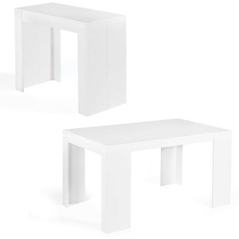 Table console extensible ORLANDO 6 personnes 140 cm bois blanc - Blanc