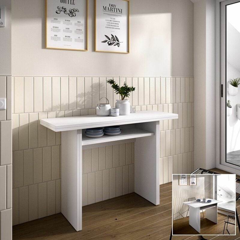 Dekit - Console extensible Blanc 110,6 x 77,3/75,4 x 33/66 cm - Blanc