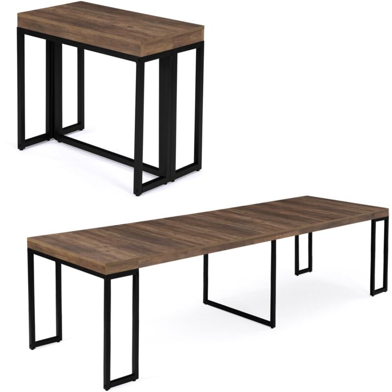 Table console extensible toronto 10 personnes 235 cm bois foncé design industriel