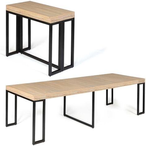 Table console extensible TORONTO 14 personnes 300 cm design industriel - Bois clair