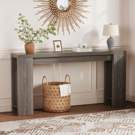Table console extra longue 180×30 cm style rustique table d'appoint pour canapé ou entrée avec rangement piètement stable montage facile