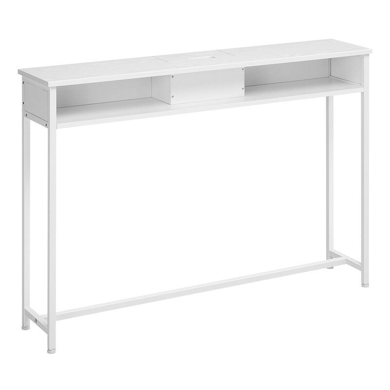Table Console Fine avec Multiprise, Table de Canapé avec 2 Compartiments, Chargement Caché, Gain de Place, 25 x 120 x 81,1 cm, pour Entrée, Salon,