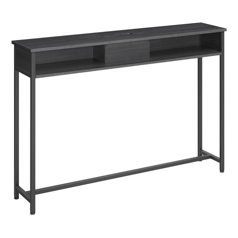 Table Console Fine avec Multiprise, Table de Canapé avec 2 Compartiments, Chargement Caché, Gain de Place, 25 x 120 x 81,1 cm, pour Entrée, Salon,