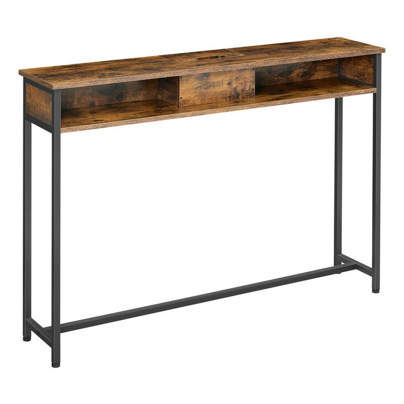 Vasagle - Table Console Fine avec Multiprise, Table de Canapé avec 2 Compartiments, Chargement Caché, Gain de Place, 25 x 120 x 81,1 cm, pour Entrée,