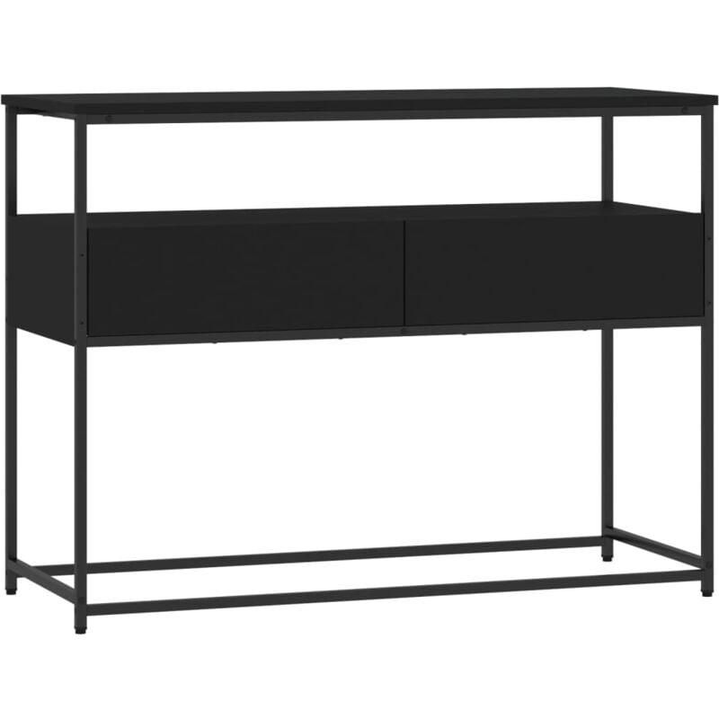 Décoshop26 - Table console fonctionnel et stylé avec tiroirs 100 x 40 x 75 cm bois d'ingénierie noir et métal DEC032086