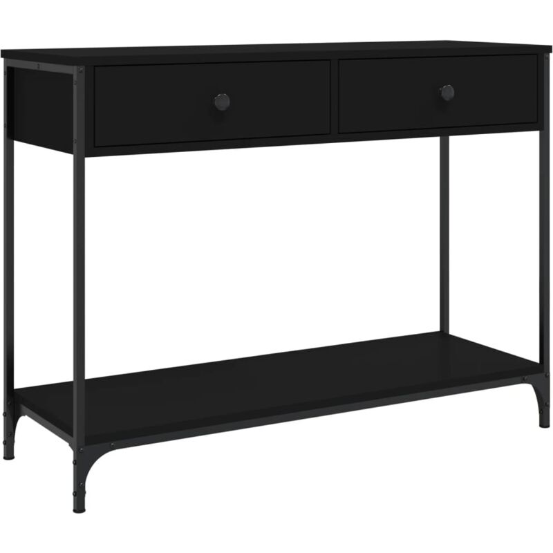 Décoshop26 - Table console fonctionnel et stylé avec tiroirs et étagère 100 x 34,5 x 75 cm bois d'ingénierie noir et métal DEC032072