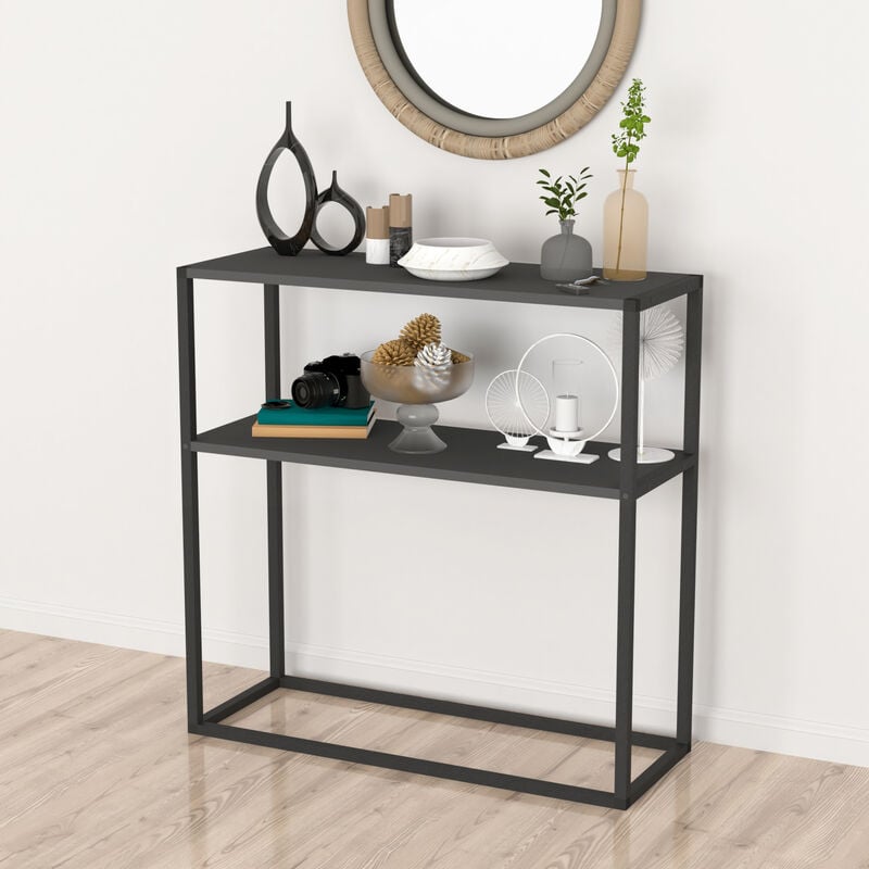 [en.casa] - Table console Hemsedal avec surface de stockage 90 x 90 x 33,5 cm anthracite
