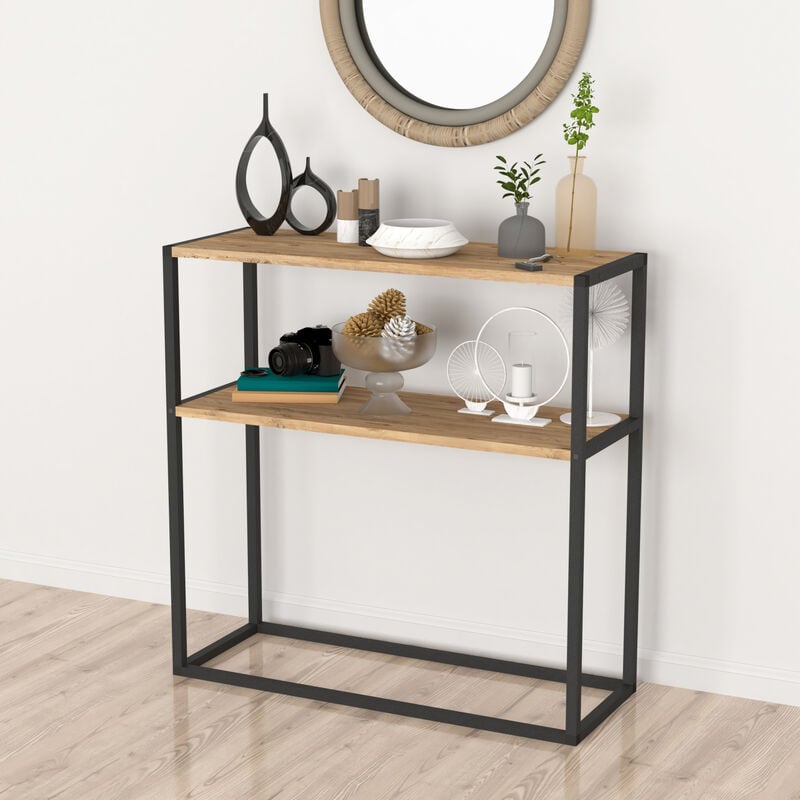 [en.casa] - Table console Hemsedal avec surface de stockage 90 x 90 x 33,5 cm effet chêne