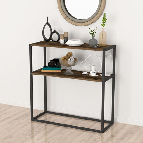Table console Hemsedal avec surface de stockage 90 x 90 x 33,5 cm effet chêne patiné [en.casa]