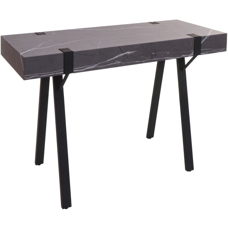HHG - jamais utilisé] Table console 743, table de téléphone table de travail table d'appoint table de rangement, métal 75x100x40cm, aspect marbre gris