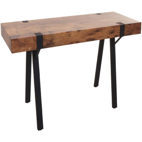 Table console HHG-743, table de téléphone table de travail table d'appoint table de rangement, métal 75x100x40cm, chêne sauvage foncé