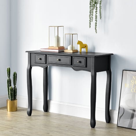 [en.casa] Table Console Table d'Entrée Table de Salon Vintage avec 3 Tiroirs MDF Pieds en Pin Boutons en Métal Alliage de Zinc Noir 78 x 100 x 35 cm