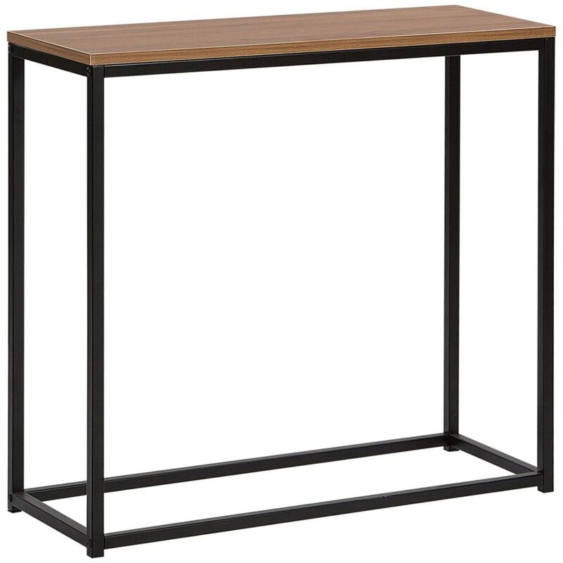 Table Console avec Plateau Effet Bois Foncé et Structure en Métal Noir Coiffeuse au Design Industriel pour Intérieur Moderne ou Rétro Beliani