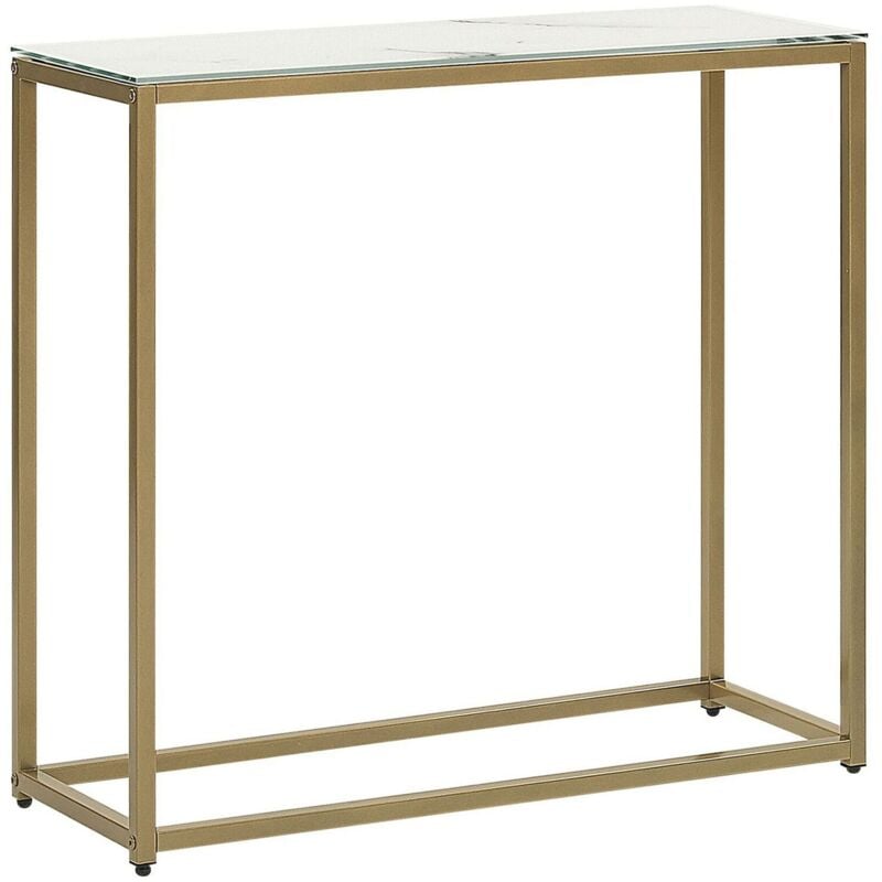 Beliani - Table Console avec Plateau en Verre Effet Marbre et Structure en Métal Doré Coiffeuse au Design Industriel pour Intérieur Moderne ou Rétro