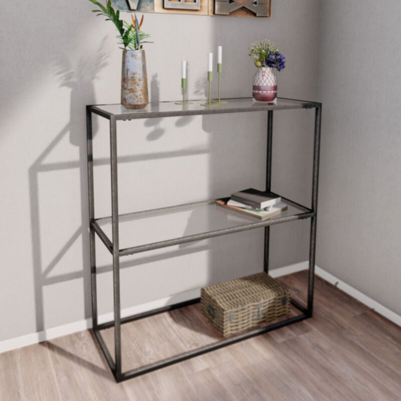 [en.casa] - Table console Konnevesi verre trempé 85 x 80 x 30 cm noir transparent