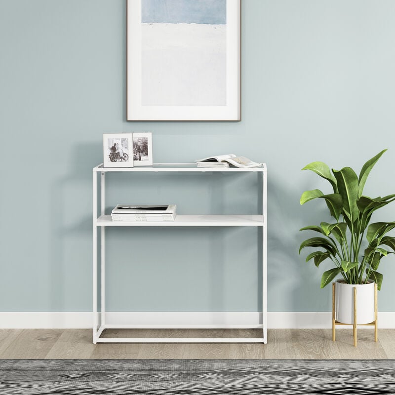[en.casa] - Table console Kuhmo métal verre trempé 80 x 80 x 30 cm blanc transparent