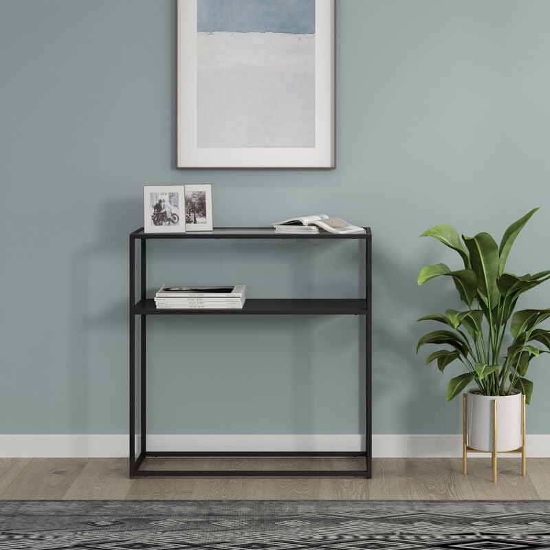 [en.casa] - Table console Kuhmo métal verre trempé 80 x 80 x 30 cm noir transparent