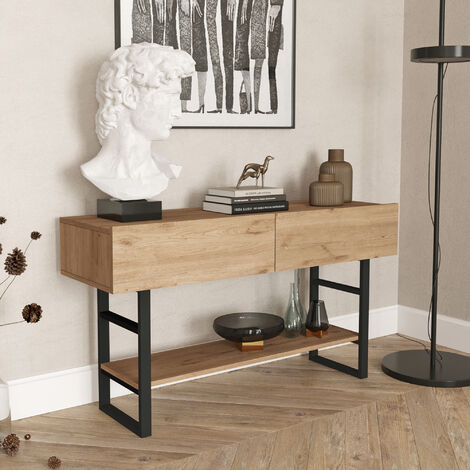 Table console Lappeenranta 76 x 139 x 43 cm effet chêne / noir [en.casa]