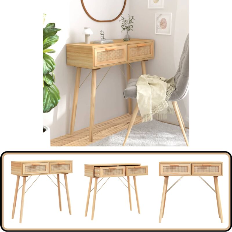 Vidaxl - Table console Marron 80x30x75 cm Bois massif pin /rotin naturel - Table Basse - Meuble Entrée - Table D'appoint - Table Console - Décoration