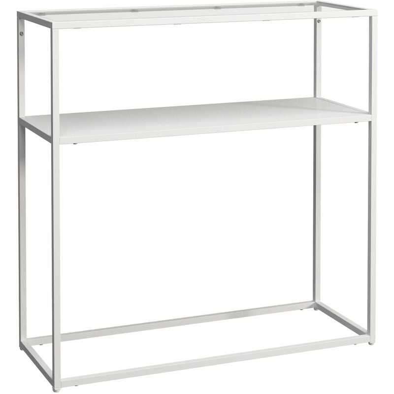 Table console métal verre trempé 80 x 80 x 30 cm blanc transparent
