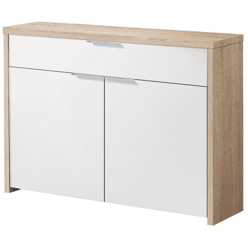 Pegane - Table console, meuble console avec 2 portes et 1 tiroir coloris chêne cambrian, blanc- longueur 101 x profondeur 30 x hauteur 76 cm