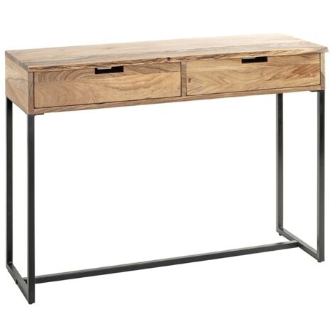 Table console meuble d'entrée 2 tiroirs coloris chêne et métal noir - Longueur 100 x Hauteur 75 x Profondeur 35cm