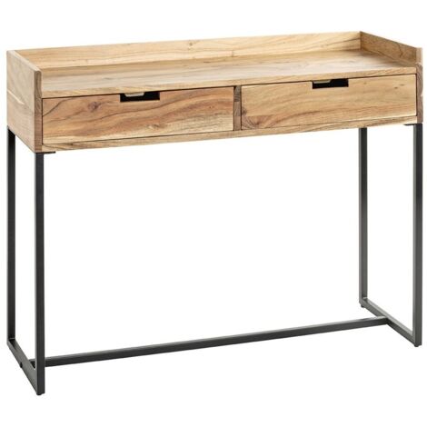 Table console meuble d'entrée 2 tiroirs coloris chêne et métal noir - Longueur 100 x Hauteur 80 x Profondeur 35cm