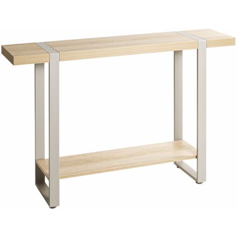 Table console meuble d'entrée coloris Chêne naturel et métal gris - Longueur 120 x Profondeur 30 x Hauteur 82 cm