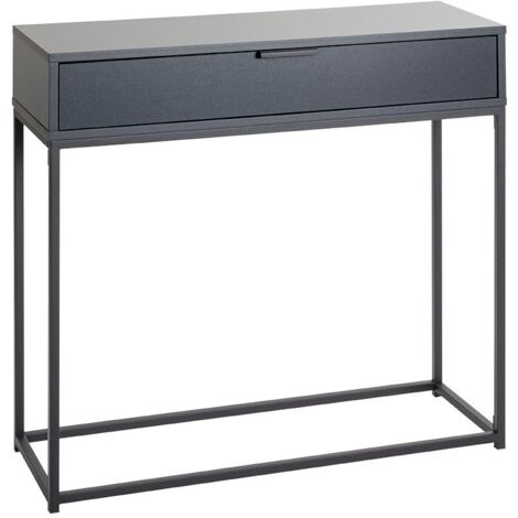 Table console meuble d'entrée coloris gris anthracite et métal noir - Longueur 80 x Profondeur 28 x Hauteur 77 cm