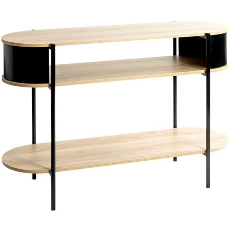 Table console meuble salon coloris chêne/Noir - Longueur 110 x Hauteur 76 x Profondeur 39 cm