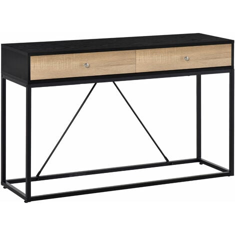 Table console moderne 2 tiroirs métal et panneau de particules dim. 120 x 35 x 75 cm - Noir