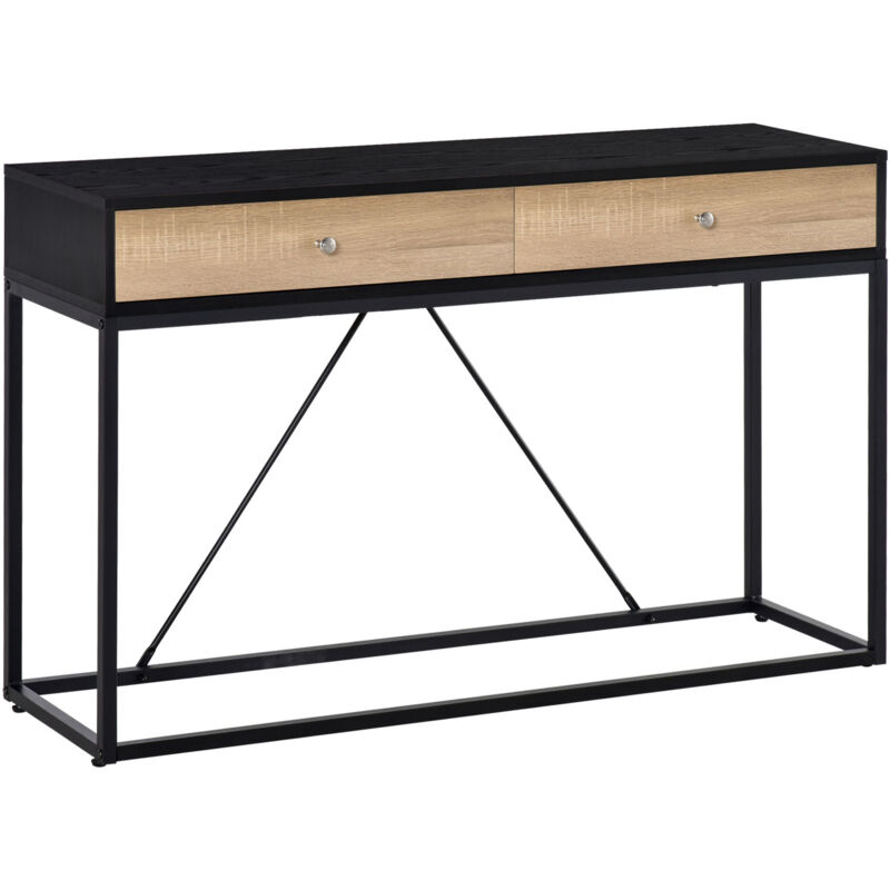 Homcom - Table console moderne 2 tiroirs métal et panneau de particules dim. 120 x 35 x 75 cm