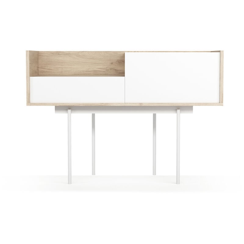 table console, modèle diplomat 673 de herdasa en mélamine et métal, couleur chêne clair-blanc