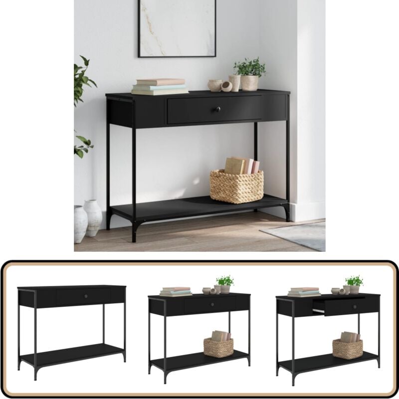 Table console noir 100x34,5x75 cm bois d'ingénierie - Table Basse - Table D'appoint - Meuble Élégant - Table Console - Table D'entrée